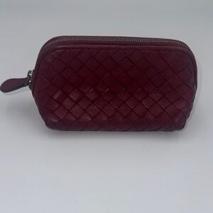 Bottega Veneta Burgundy Woven Leather Pouch